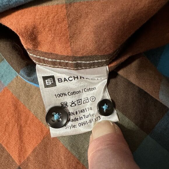Bachrach Platinum Long Sleeve Button Down Shirt Mens S Orange Blue Check Cotton - Picture 8 of 8
